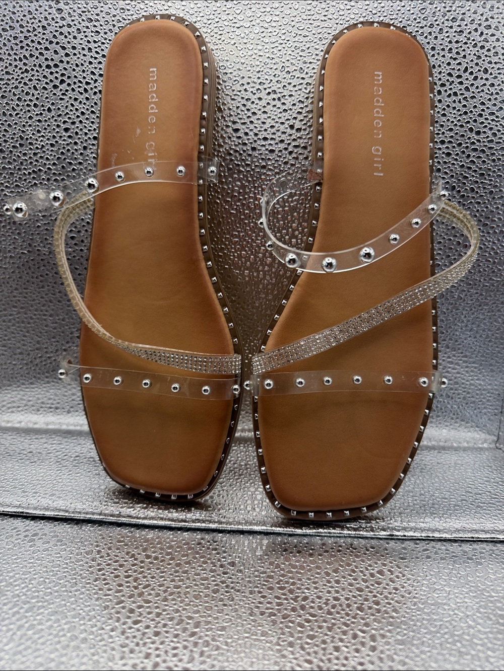 Madden Girl Clear Studded Slide Sandals - Tan/Clear